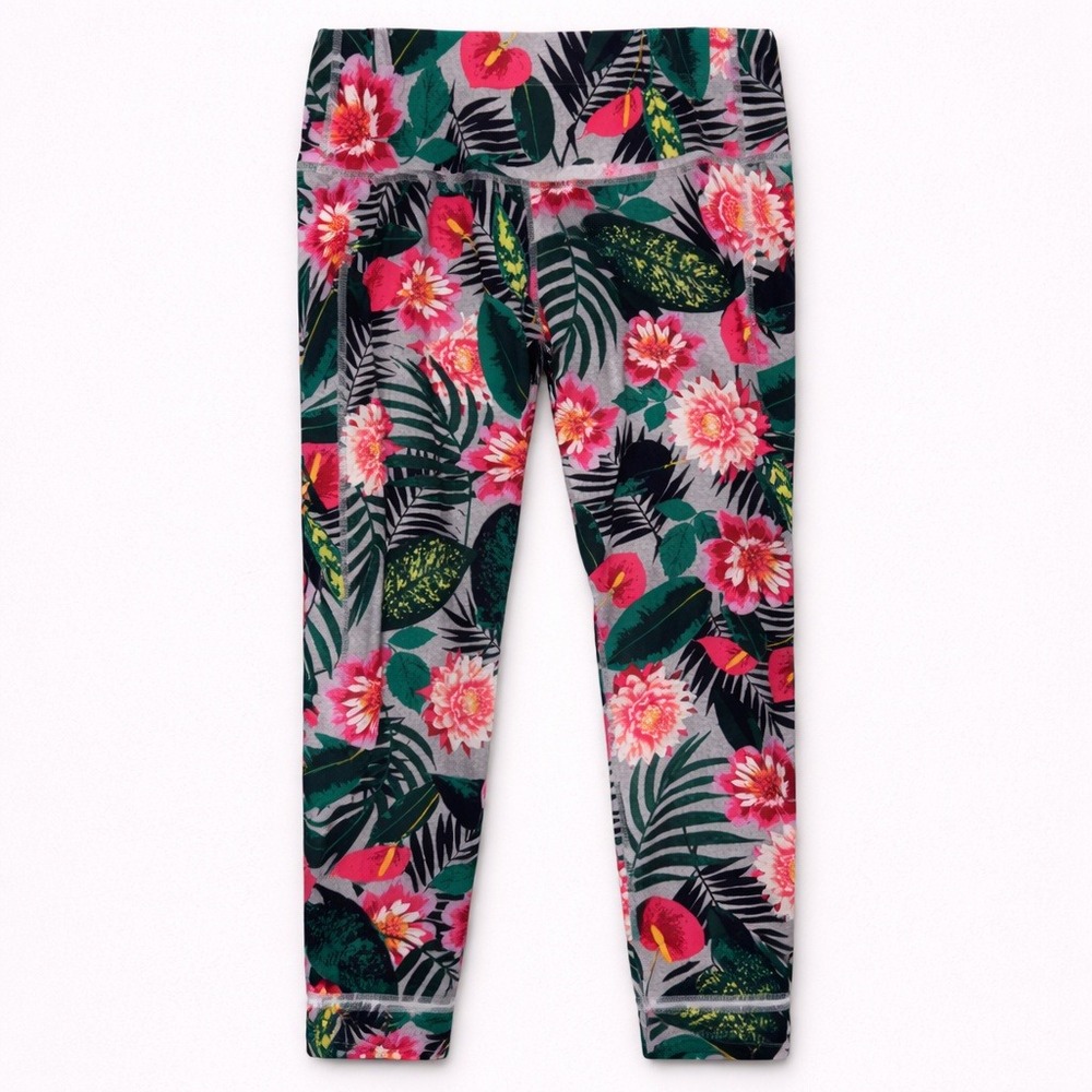 Old Navy Active Go-Dry Tropical Floral Palm Bold Print Leggings Maximalist Boho